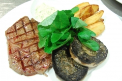 Rib Eye Steak with Fat Chips Garlic Mushroom and Bearnaise sauce